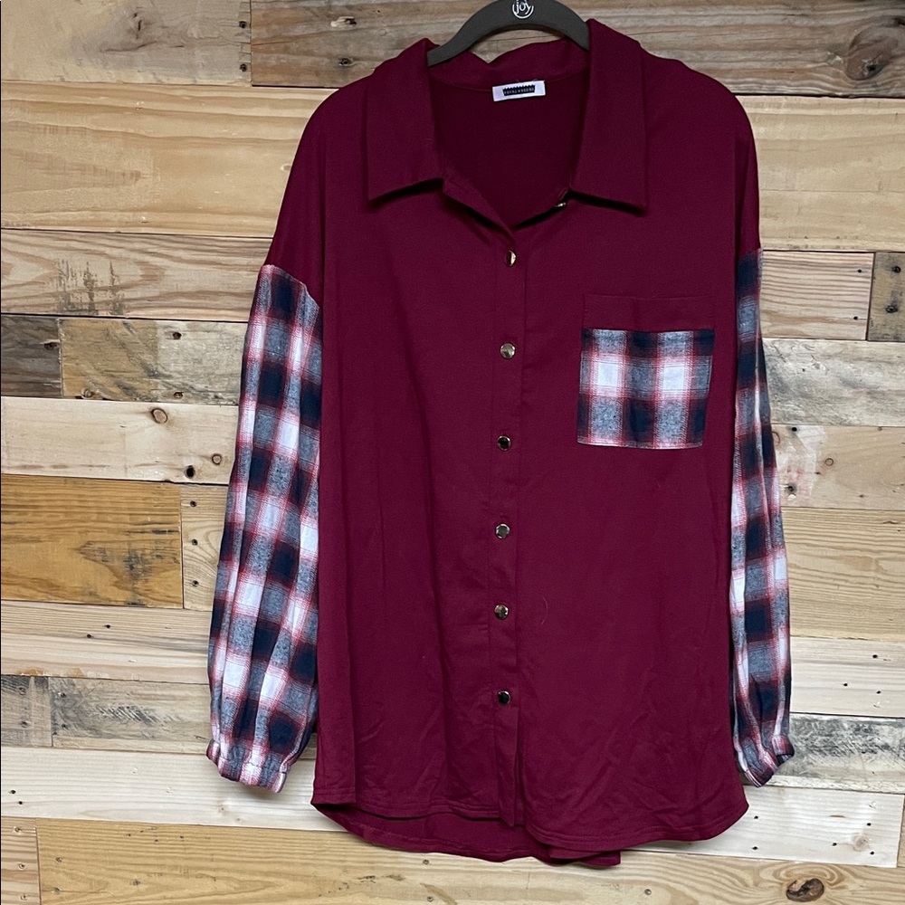 Royal + Reese size XL Burgundy Plaid Sleeve Button Down Shirt
